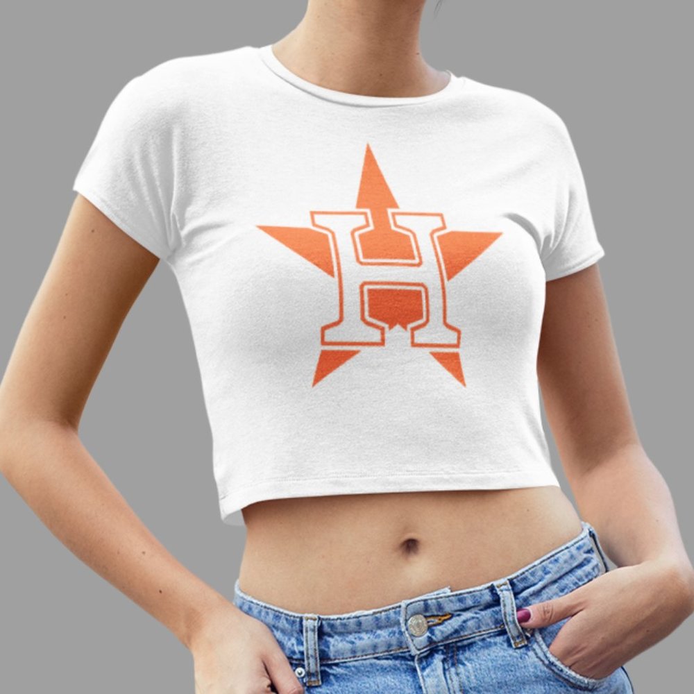 NEW Houston Astros H Star Team Color Pop Form Fit Crop Top Shirt WHITE